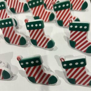 18 Striped Christmas Stocking Cupcake Toppers Cakes Green Red  Baking Rings